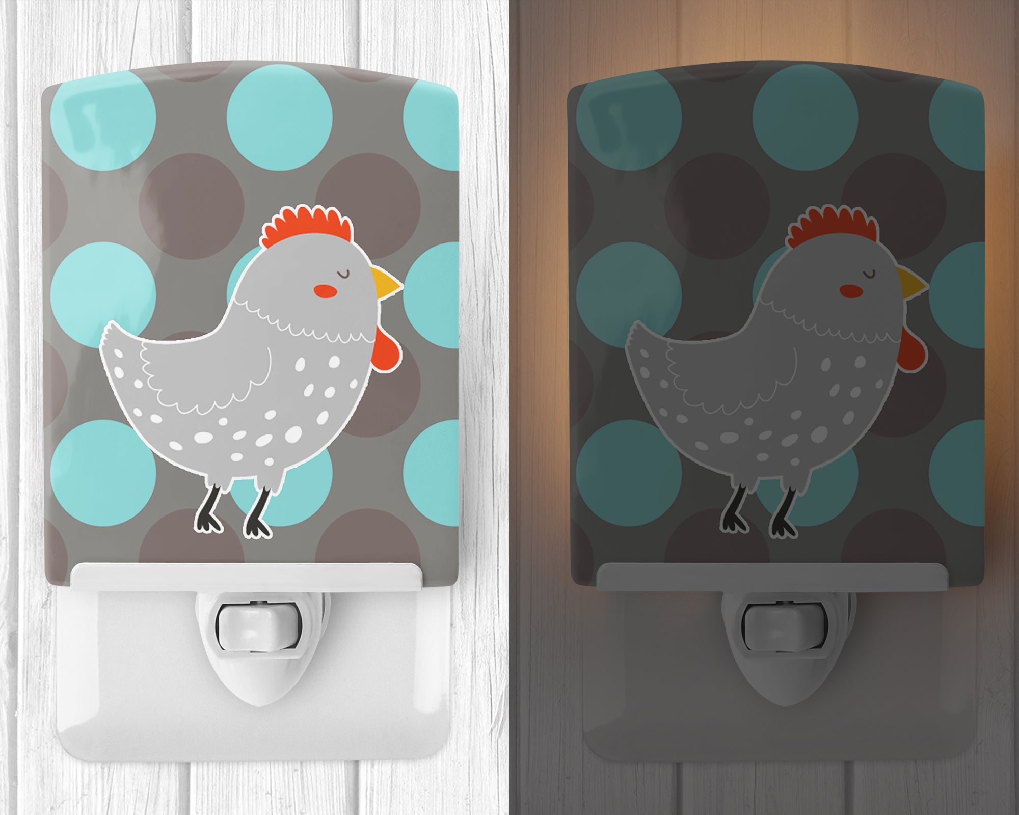 Grey Chicken Ceramic Night Light Compact, UL-Certified, Ideal for Bedroom, Bathroom, Nursery, Hallway, Kitchen, 6x4x3, Multicolor