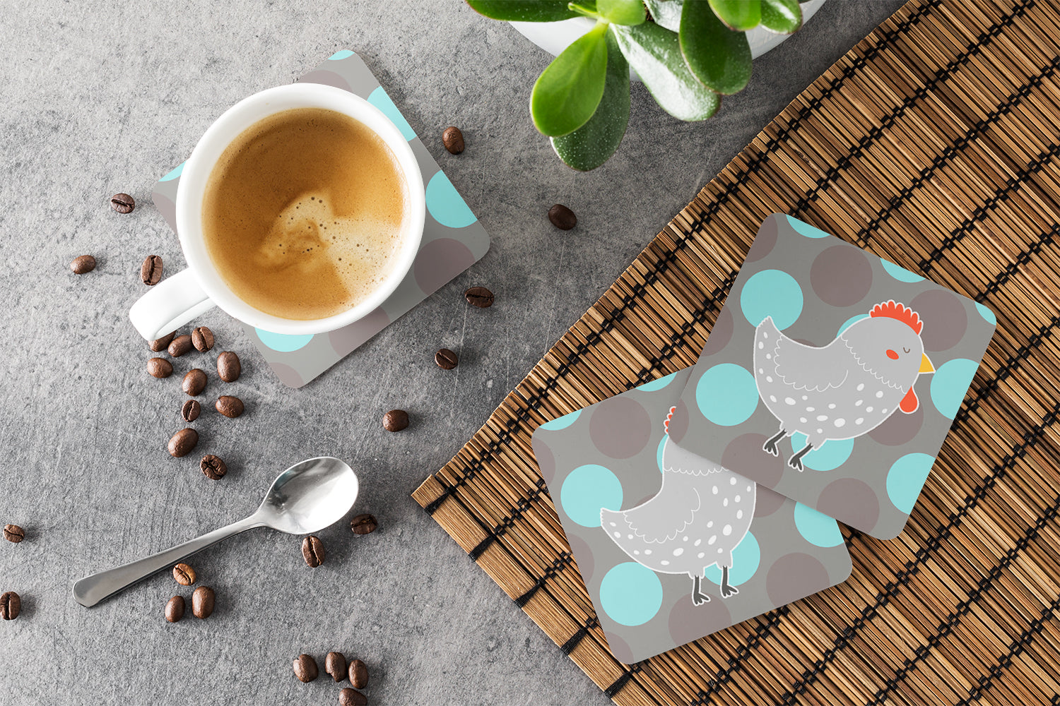 Grey Chicken Foam Coasters Set of 4 Cup Coasters for Indoor Outdoor, Tabletop Protection, Anti Slip, Mouse pad Material