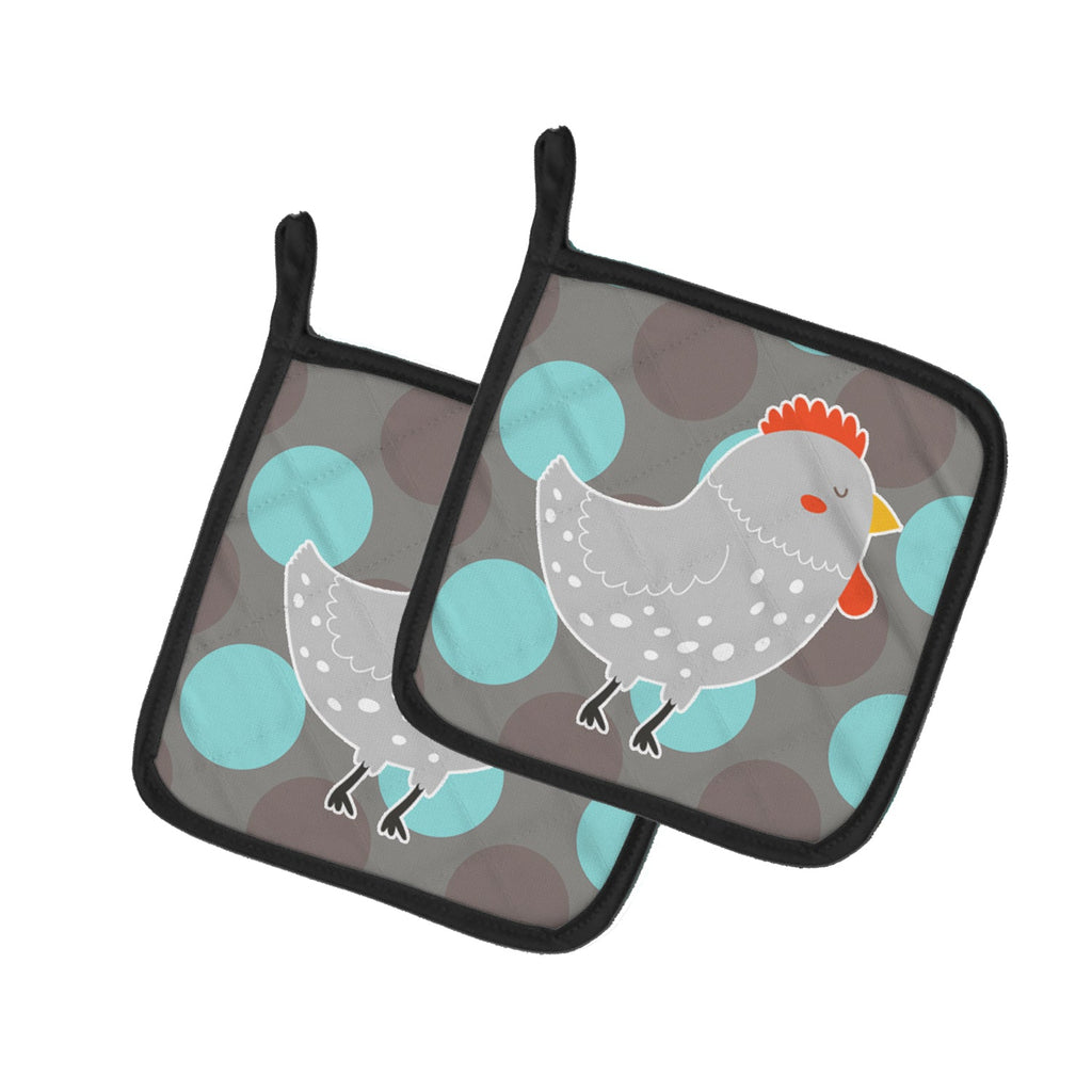 Grey Chicken Pot Holder Set of 2 Heat Resistant Quilted Hot Pads 7.5 x 7.5 Inch, Insulated Kitchen Trivets for Cooking & Baking