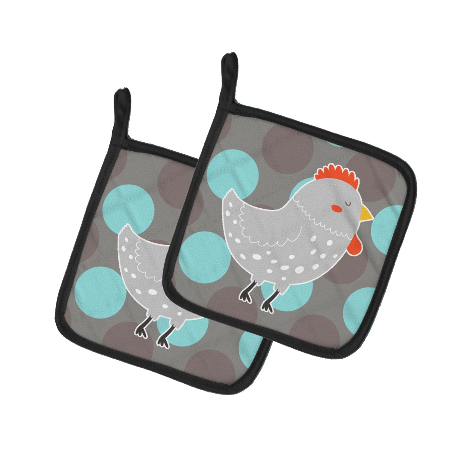 Grey Chicken Pot Holder Set of 2 Heat Resistant Quilted Hot Pads 7.5 x 7.5 Inch, Insulated Kitchen Trivets for Cooking & Baking