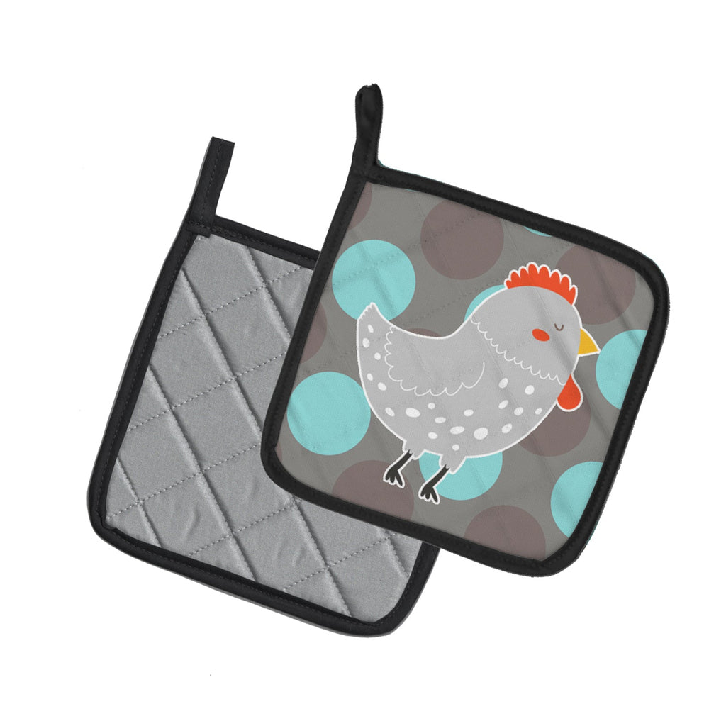 Grey Chicken Pot Holder Set of 2 Heat Resistant Quilted Hot Pads 7.5 x 7.5 Inch, Insulated Kitchen Trivets for Cooking & Baking