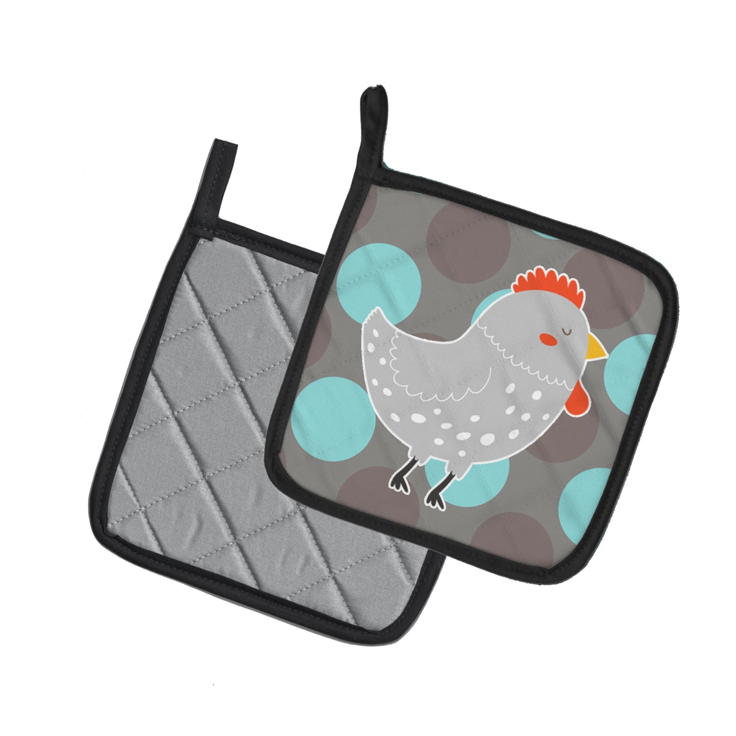 Grey Chicken Pot Holder Set of 2 Heat Resistant Quilted Hot Pads 7.5 x 7.5 Inch, Insulated Kitchen Trivets for Cooking & Baking