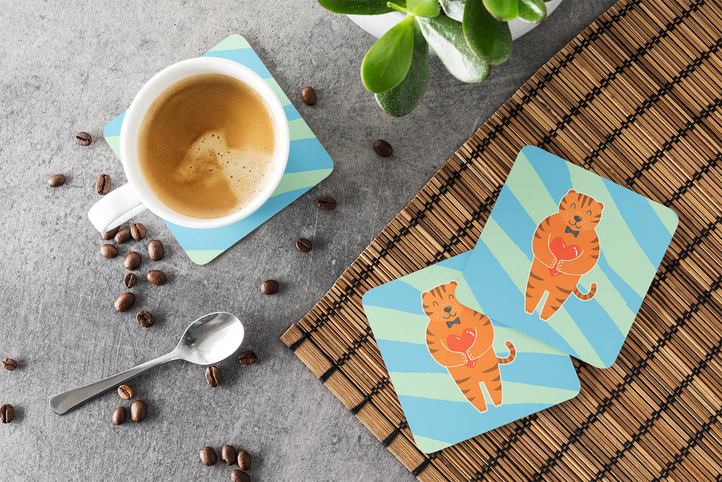 Tiger Foam Coasters Set of 4 Cup Coasters for Indoor Outdoor, Tabletop Protection, Anti Slip, Mouse pad Material
