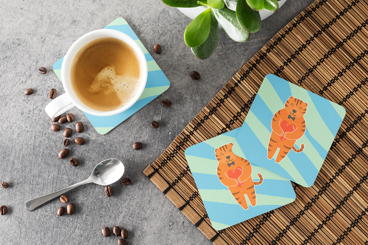 Tiger Foam Coasters Set of 4 Cup Coasters for Indoor Outdoor, Tabletop Protection, Anti Slip, Mouse pad Material
