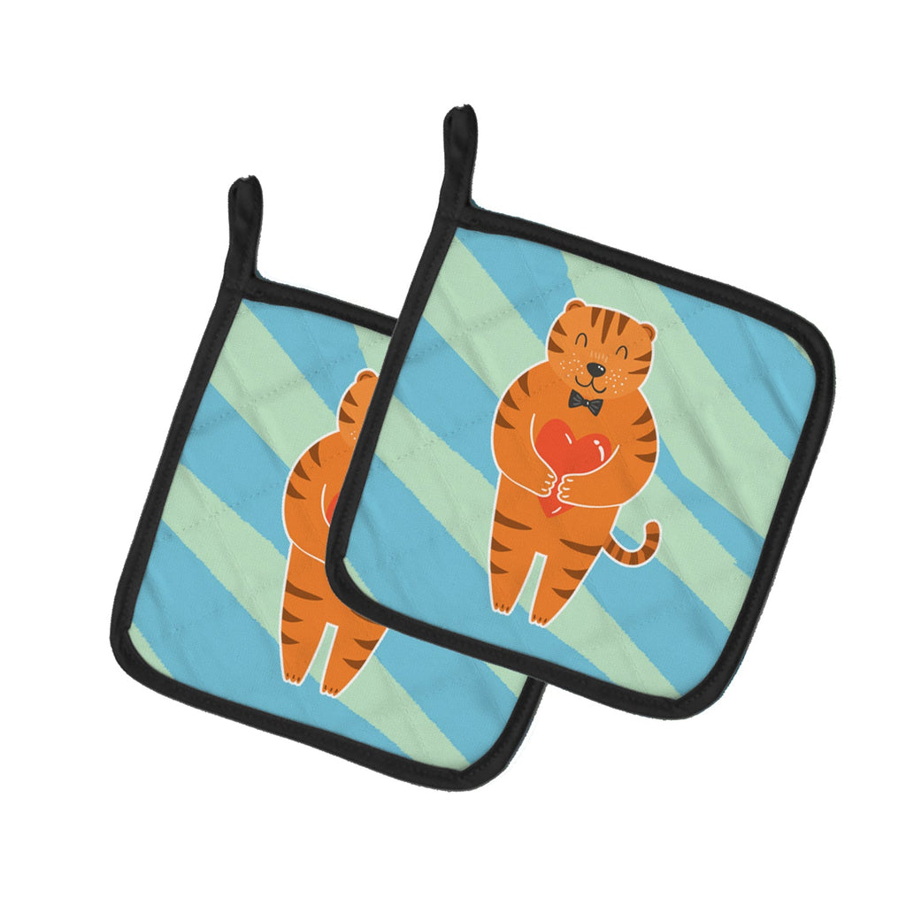 Tiger Pot Holder Set of 2 Heat Resistant Quilted Hot Pads 7.5 x 7.5 Inch, Insulated Kitchen Trivets for Cooking & Baking