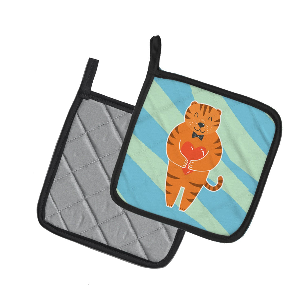 Tiger Pot Holder Set of 2 Heat Resistant Quilted Hot Pads 7.5 x 7.5 Inch, Insulated Kitchen Trivets for Cooking & Baking