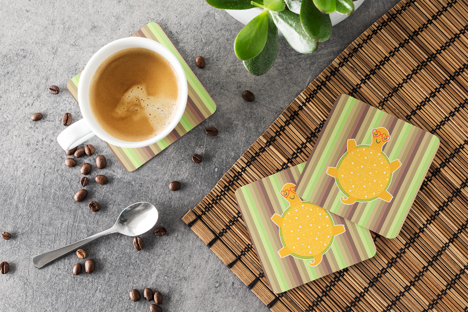 Turtle Foam Coasters Set of 4 Cup Coasters for Indoor Outdoor, Tabletop Protection, Anti Slip, Mouse pad Material
