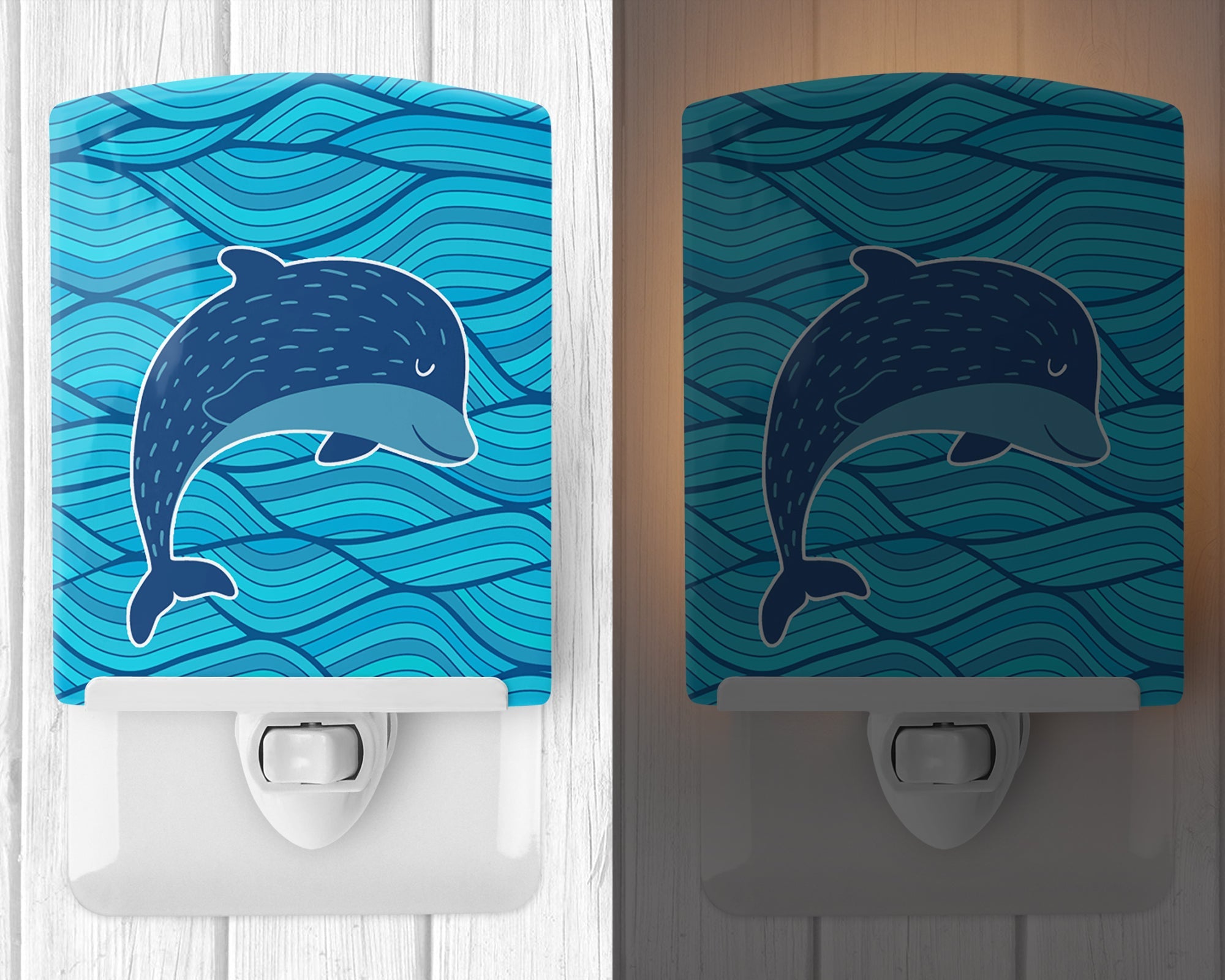 Dolphin Ceramic Night Light Compact, UL-Certified, Ideal for Bedroom, Bathroom, Nursery, Hallway, Kitchen, 6x4x3, Multicolor