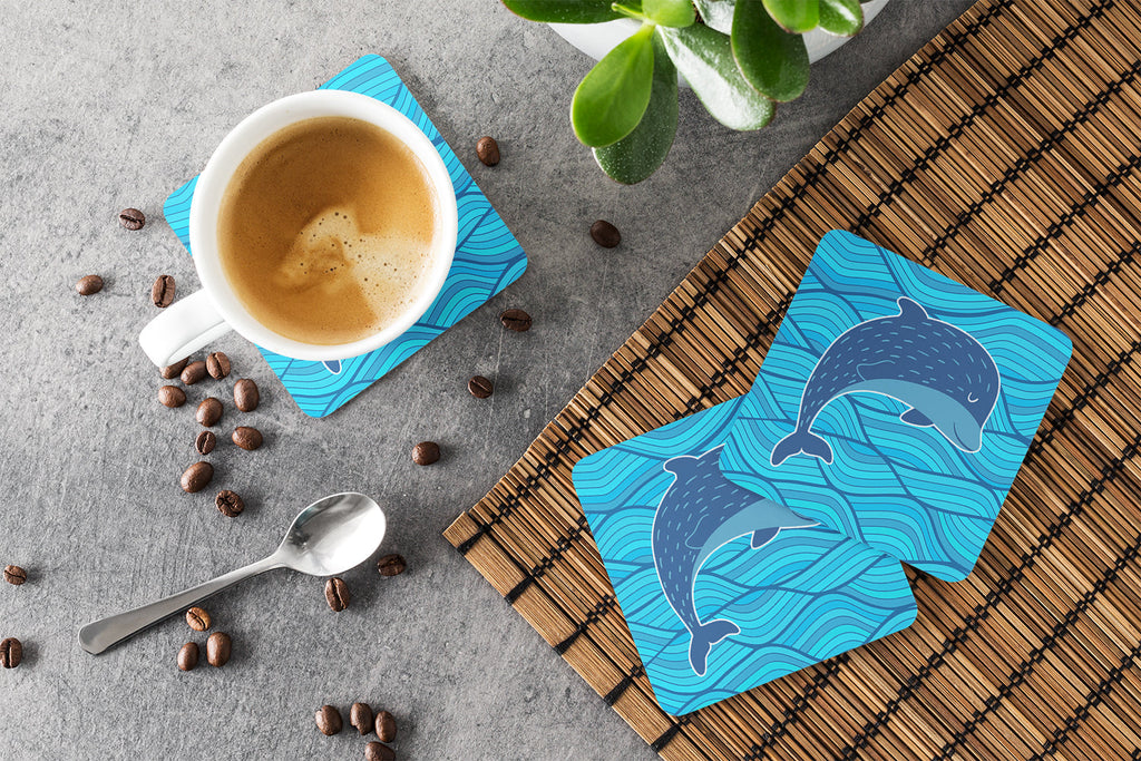 Dolphin Foam Coasters Set of 4 Cup Coasters for Indoor Outdoor, Tabletop Protection, Anti Slip, Mouse pad Material