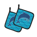 Dolphin Pot Holder Set of 2 Heat Resistant Quilted Hot Pads 7.5 x 7.5 Inch, Insulated Kitchen Trivets for Cooking & Baking