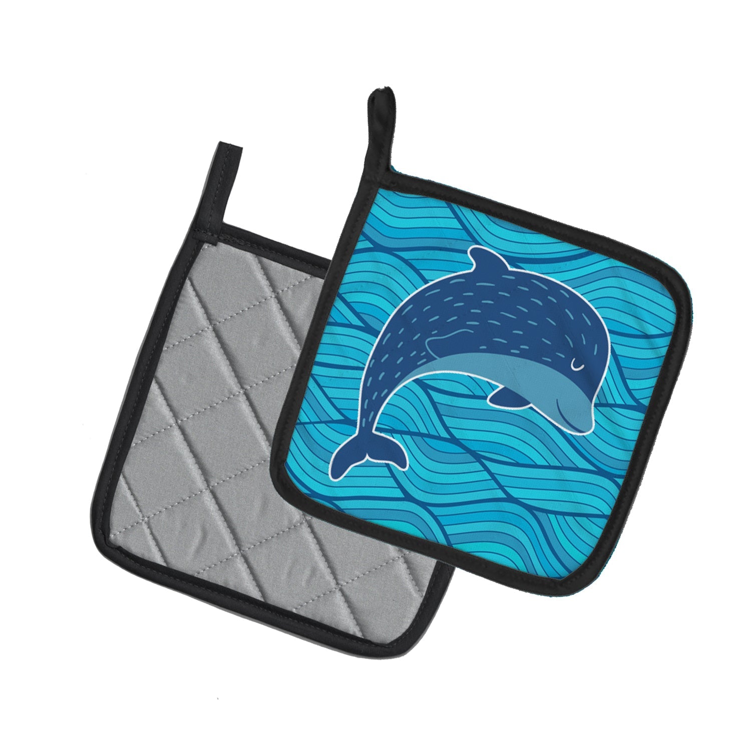 Dolphin Pot Holder Set of 2 Heat Resistant Quilted Hot Pads 7.5 x 7.5 Inch, Insulated Kitchen Trivets for Cooking & Baking