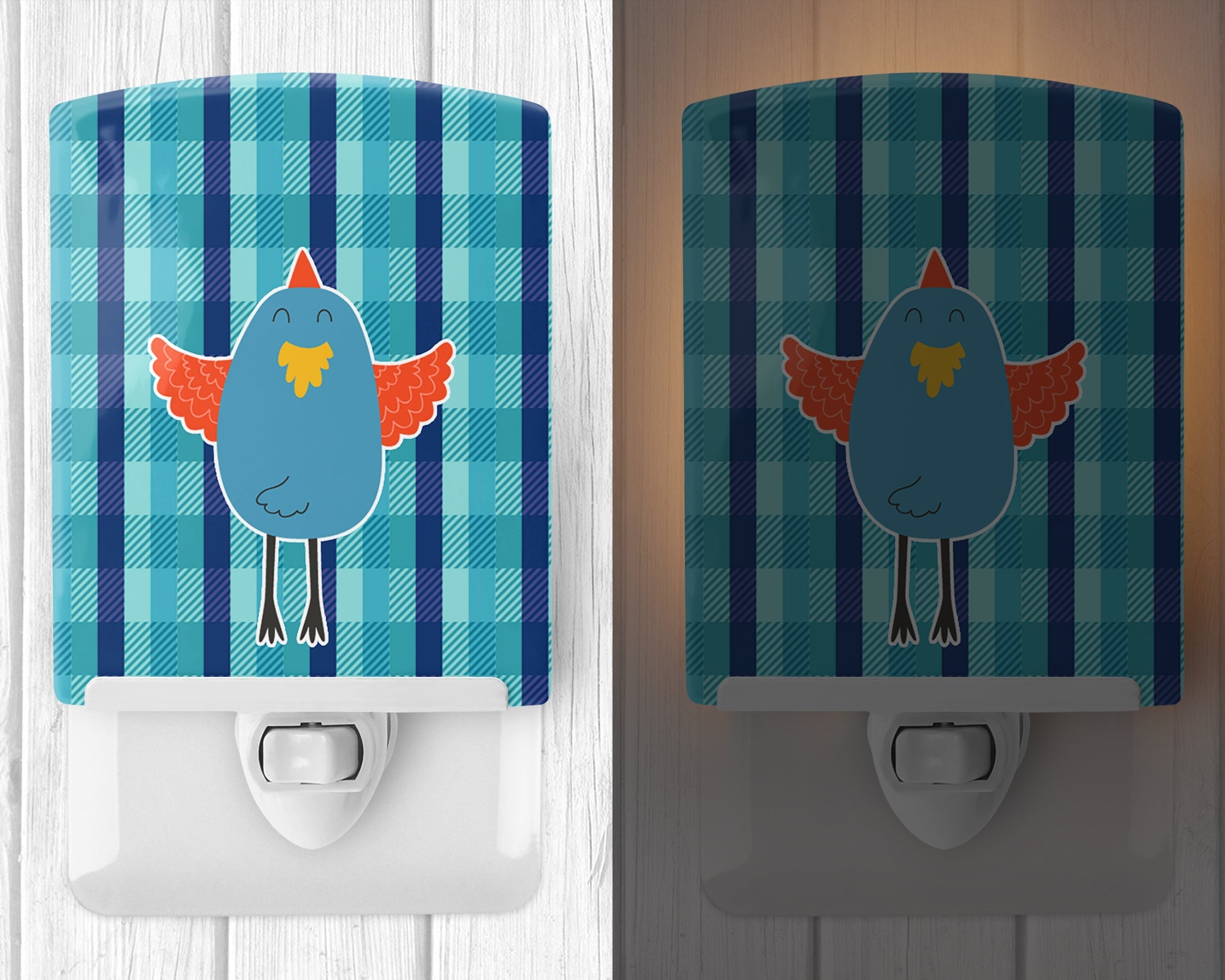 Blue Chicken Ceramic Night Light Compact, UL-Certified, Ideal for Bedroom, Bathroom, Nursery, Hallway, Kitchen, 6x4x3, Multicolor