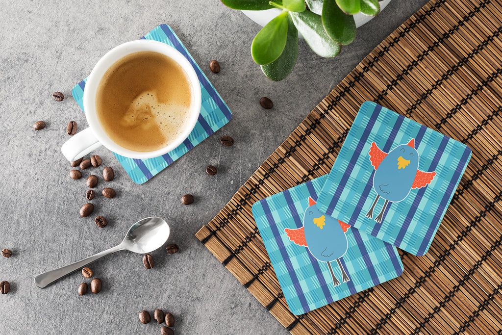 Blue Chicken Foam Coasters Set of 4 Cup Coasters for Indoor Outdoor, Tabletop Protection, Anti Slip, Mouse pad Material