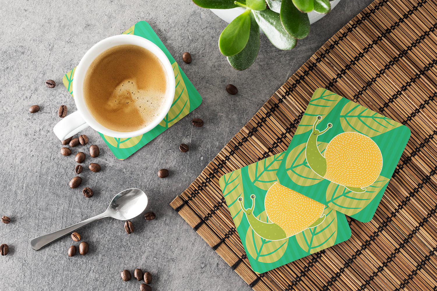 Snail Foam Coasters Set of 4 Cup Coasters for Indoor Outdoor, Tabletop Protection, Anti Slip, Mouse pad Material