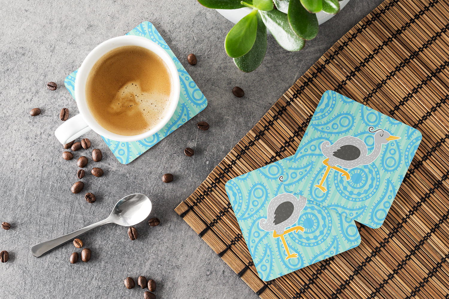 Ostrich Foam Coasters Set of 4 Cup Coasters for Indoor Outdoor, Tabletop Protection, Anti Slip, Mouse pad Material