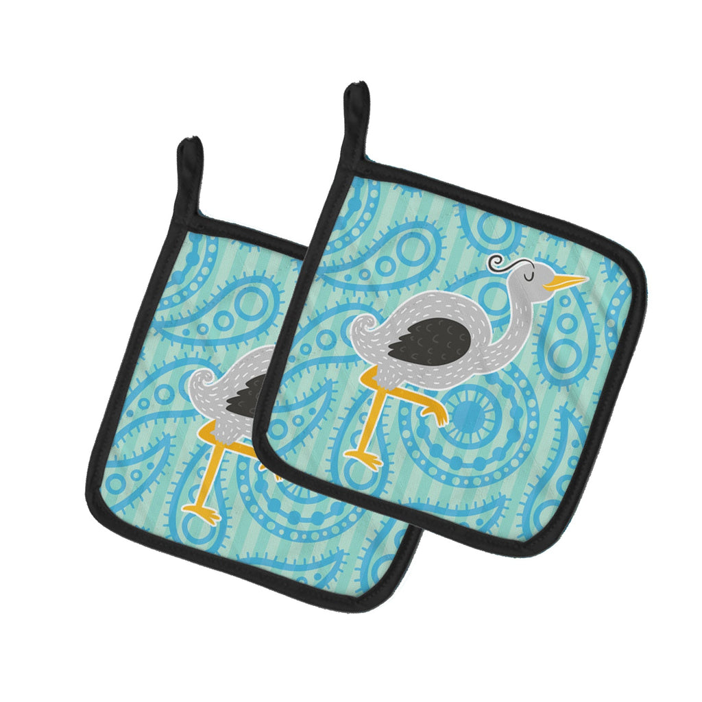 Ostrich Pot Holder Set of 2 Heat Resistant Quilted Hot Pads 7.5 x 7.5 Inch, Insulated Kitchen Trivets for Cooking & Baking