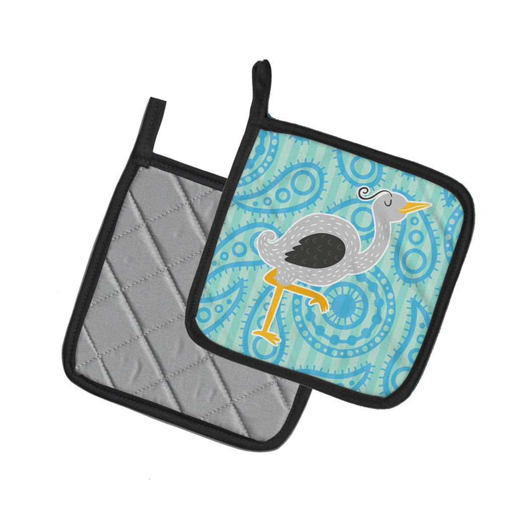 Ostrich Pot Holder Set of 2 Heat Resistant Quilted Hot Pads 7.5 x 7.5 Inch, Insulated Kitchen Trivets for Cooking & Baking