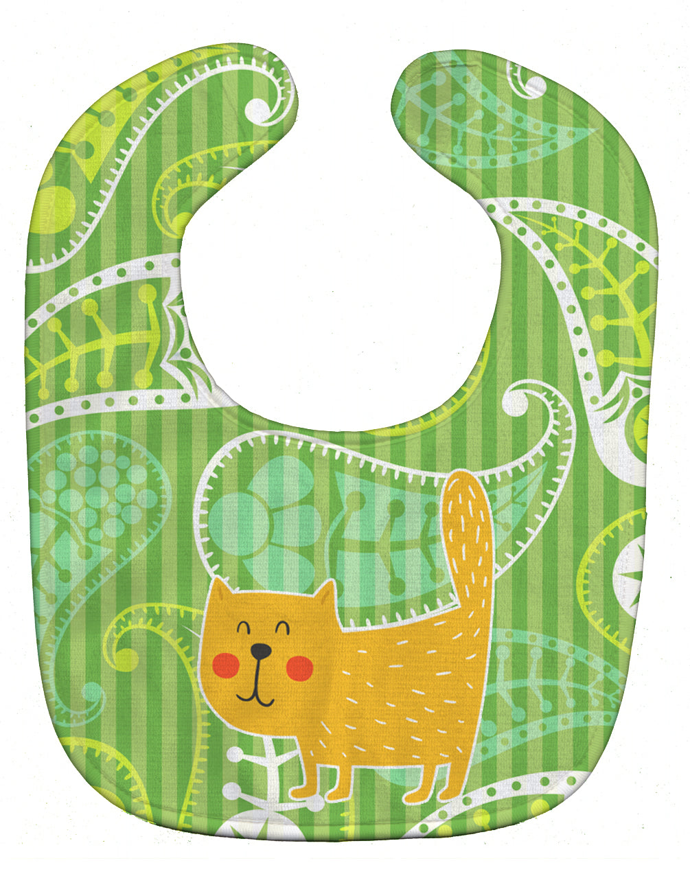 Cat on Paisley Baby Bib Easy-Clean Baby Bib Baby Feeding Accessory Baby Mealtime Essential, 10 x 13, Multicolor
