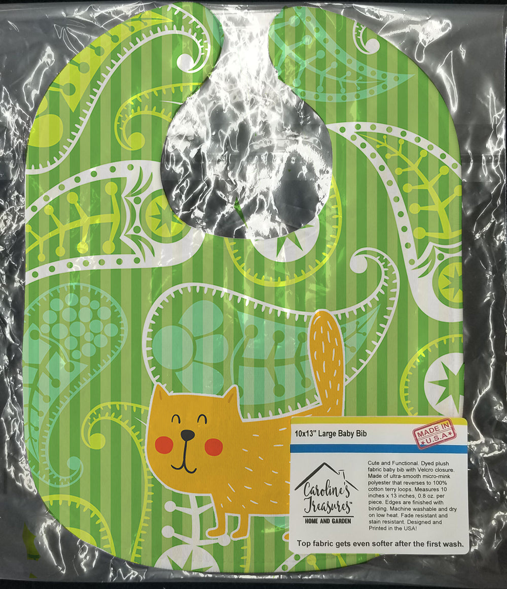 Cat on Paisley Baby Bib Easy-Clean Baby Bib Baby Feeding Accessory Baby Mealtime Essential, 10 x 13, Multicolor
