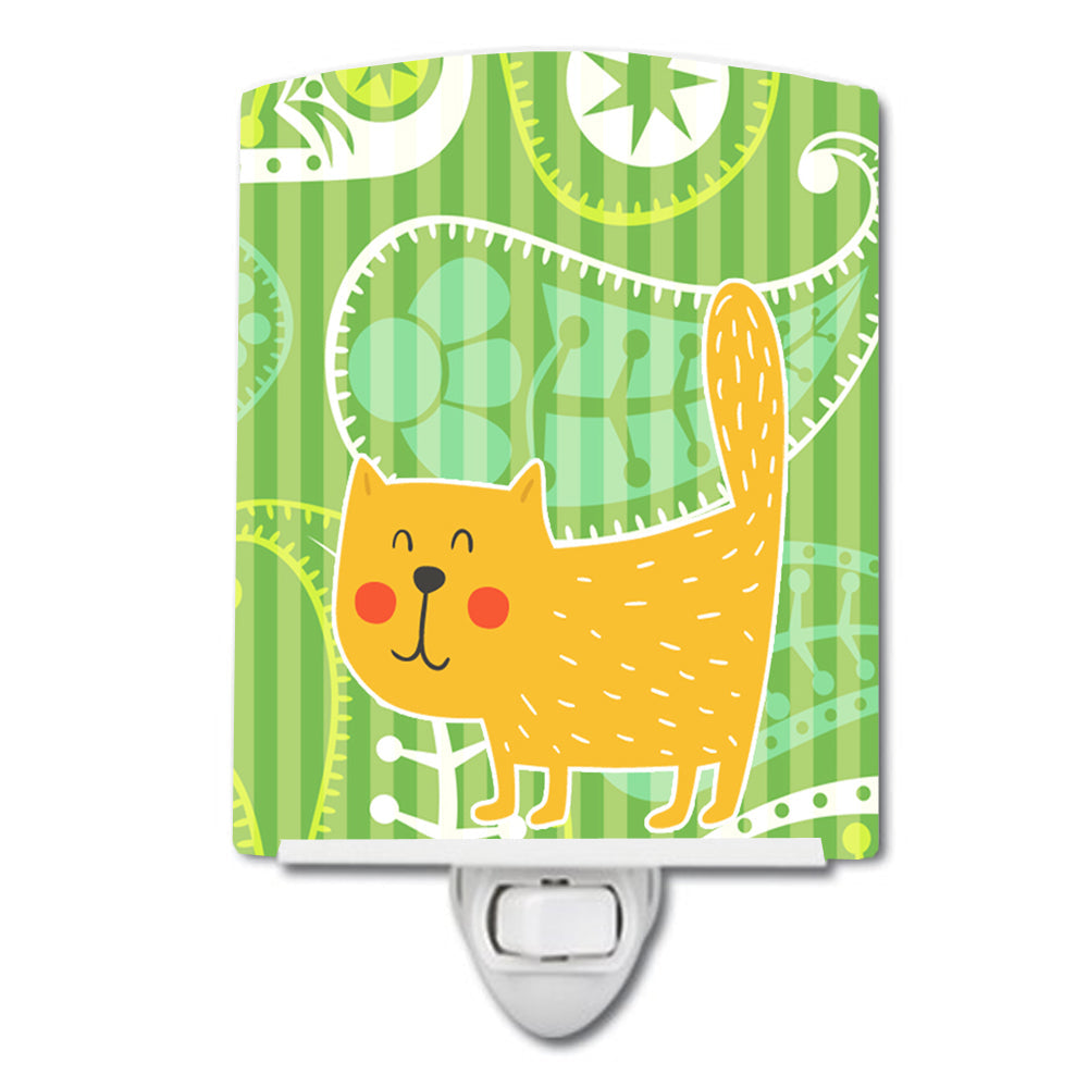 Cat on Paisley Ceramic Night Light Compact, UL-Certified, Ideal for Bedroom, Bathroom, Nursery, Hallway, Kitchen, 6x4x3, Multicolor