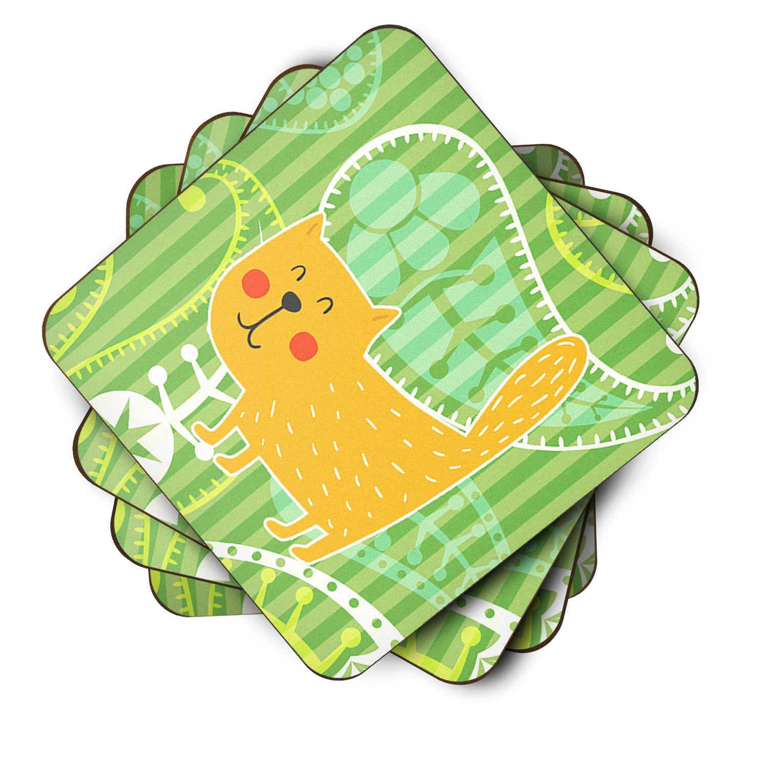 Cat on Paisley Foam Coasters Set of 4 Cup Coasters for Indoor Outdoor, Tabletop Protection, Anti Slip, Mouse pad Material