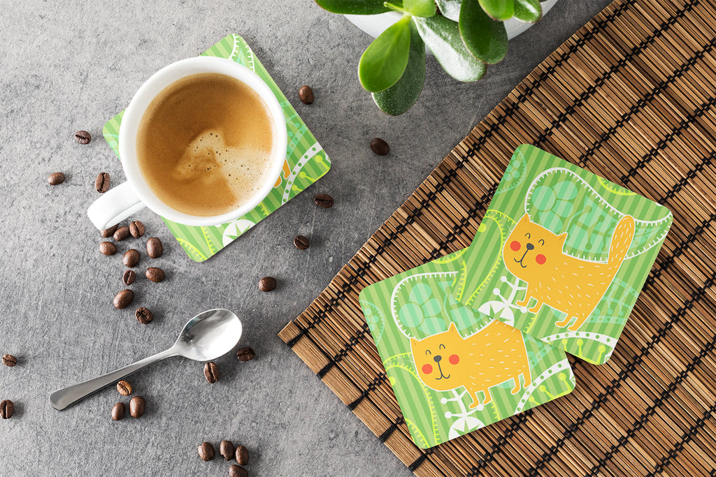 Cat on Paisley Foam Coasters Set of 4 Cup Coasters for Indoor Outdoor, Tabletop Protection, Anti Slip, Mouse pad Material
