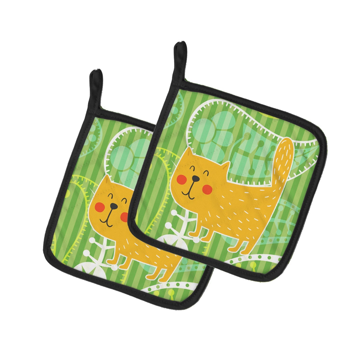 Cat on Paisley Pot Holder Set of 2 Heat Resistant Quilted Hot Pads 7.5 x 7.5 Inch, Insulated Kitchen Trivets for Cooking & Baking