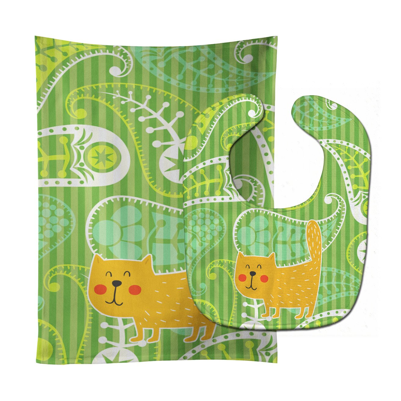 Cat on Paisley Baby Bib & Burp Cloth Easy-Clean Baby Bib Baby Feeding Accessory Baby Mealtime Essential