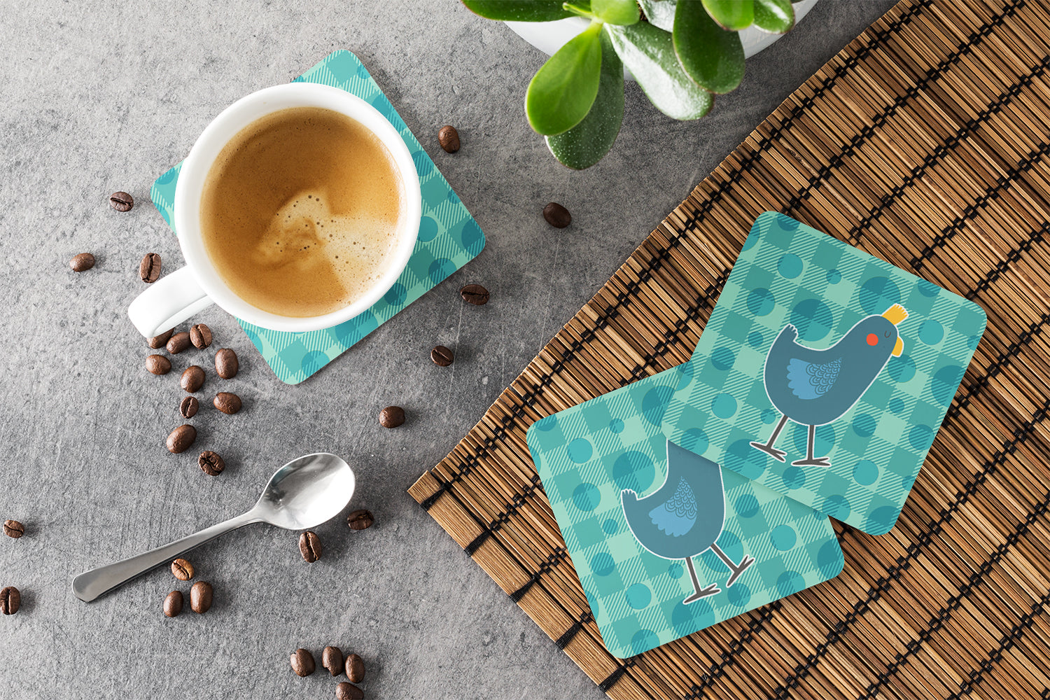 Polkadot Chicken Foam Coasters Set of 4 Cup Coasters for Indoor Outdoor, Tabletop Protection, Anti Slip, Mouse pad Material