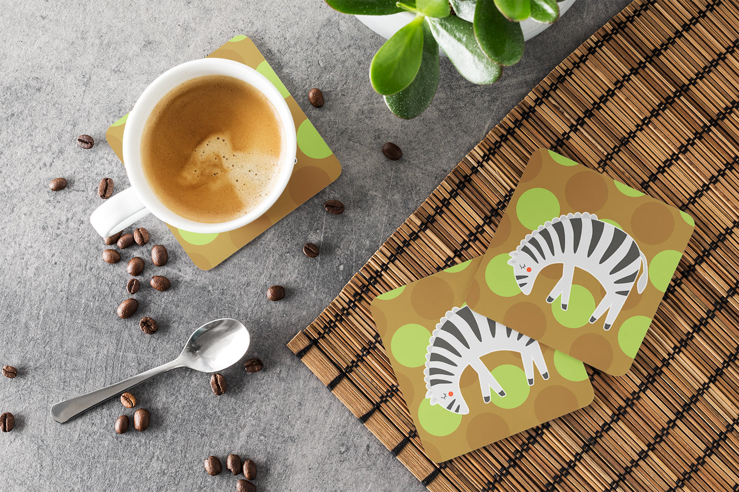 Zebra Foam Coasters Set of 4 Cup Coasters for Indoor Outdoor, Tabletop Protection, Anti Slip, Mouse pad Material