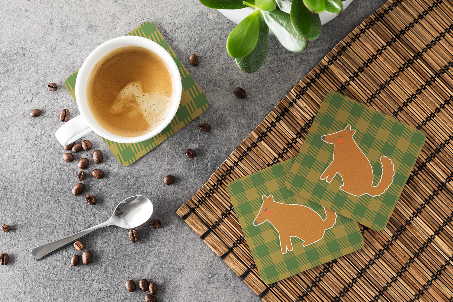 Brown Wolf Foam Coasters Set of 4 Cup Coasters for Indoor Outdoor, Tabletop Protection, Anti Slip, Mouse pad Material