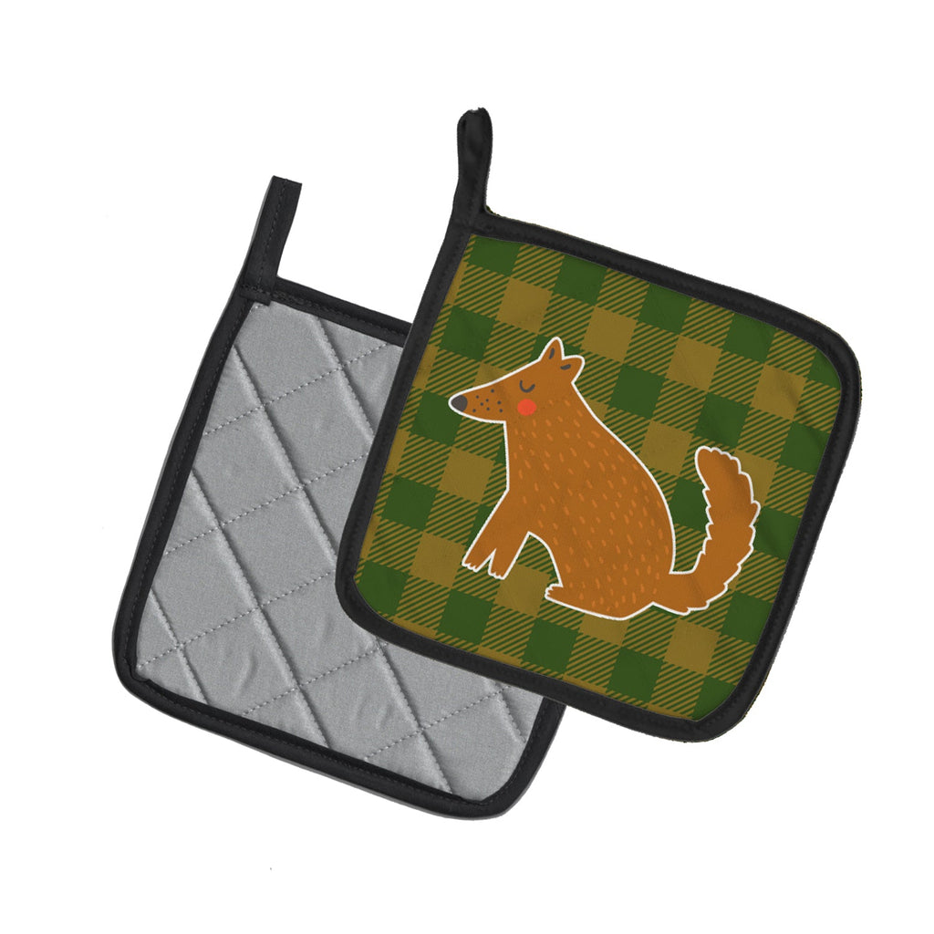 Brown Wolf Pot Holder Set of 2 Heat Resistant Quilted Hot Pads 7.5 x 7.5 Inch, Insulated Kitchen Trivets for Cooking & Baking