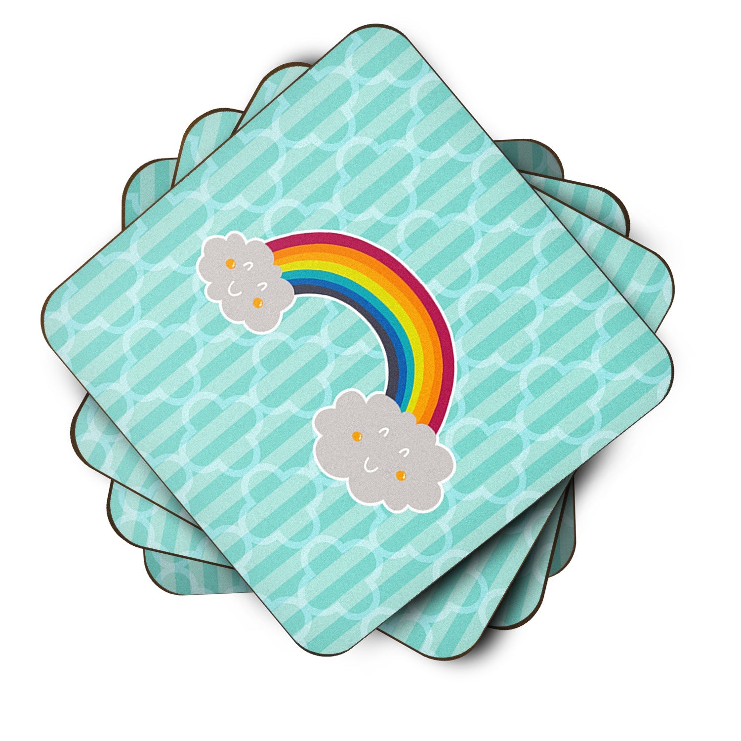 Rainbow in Clouds Foam Coasters Set of 4 Cup Coasters for Indoor Outdoor, Tabletop Protection, Anti Slip, Mouse pad Material