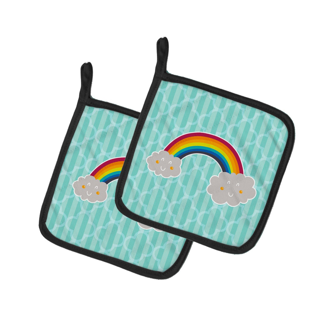 Rainbow in Clouds Pot Holder Set of 2 Heat Resistant Quilted Hot Pads 7.5 x 7.5 Inch, Insulated Kitchen Trivets for Cooking & Baking