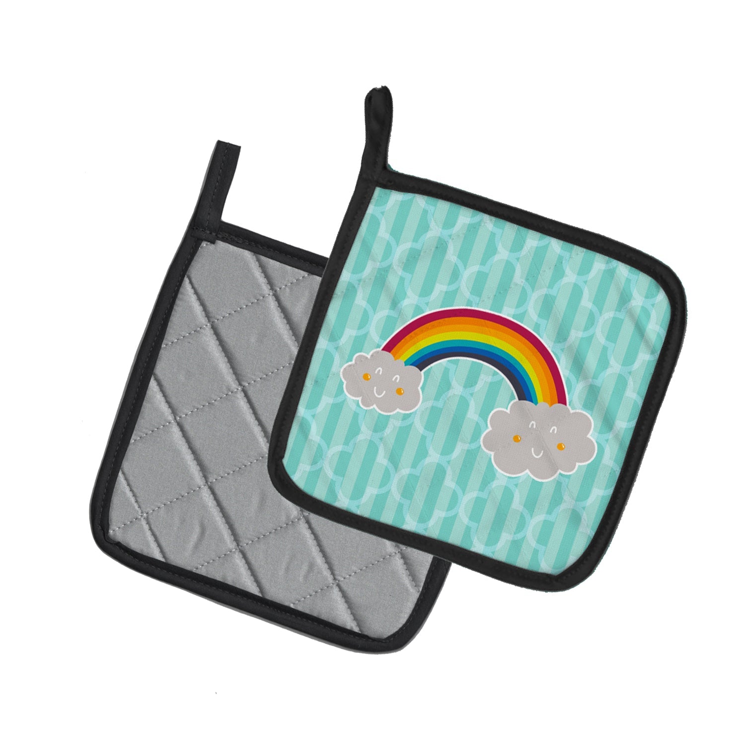 Rainbow in Clouds Pot Holder Set of 2 Heat Resistant Quilted Hot Pads 7.5 x 7.5 Inch, Insulated Kitchen Trivets for Cooking & Baking