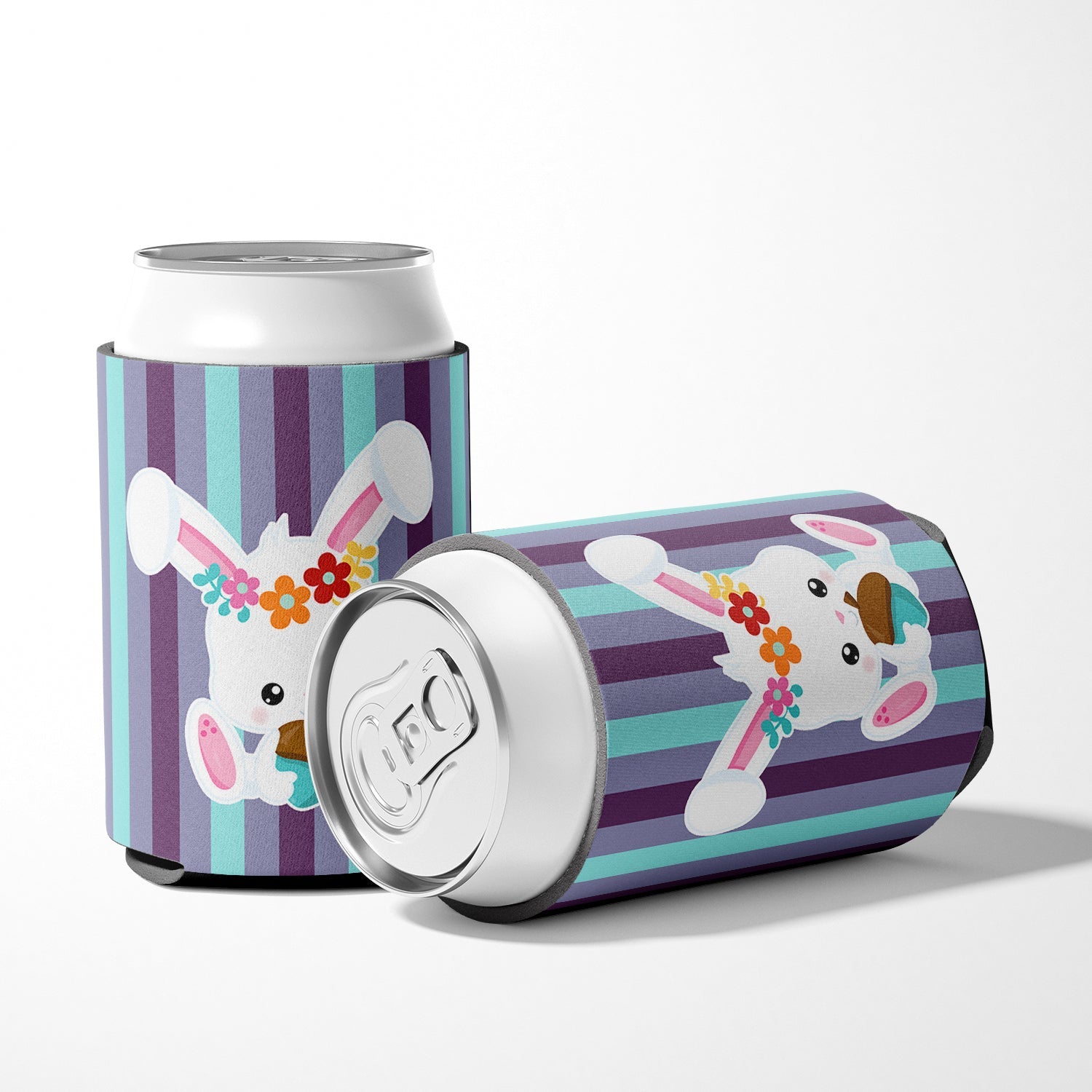 Bunny Rabbit Can or Bottle Hugger Cooler Sleeve for Standard 12 oz Cans, Insulated Foam Beer & Soda Can Hugger Reusable