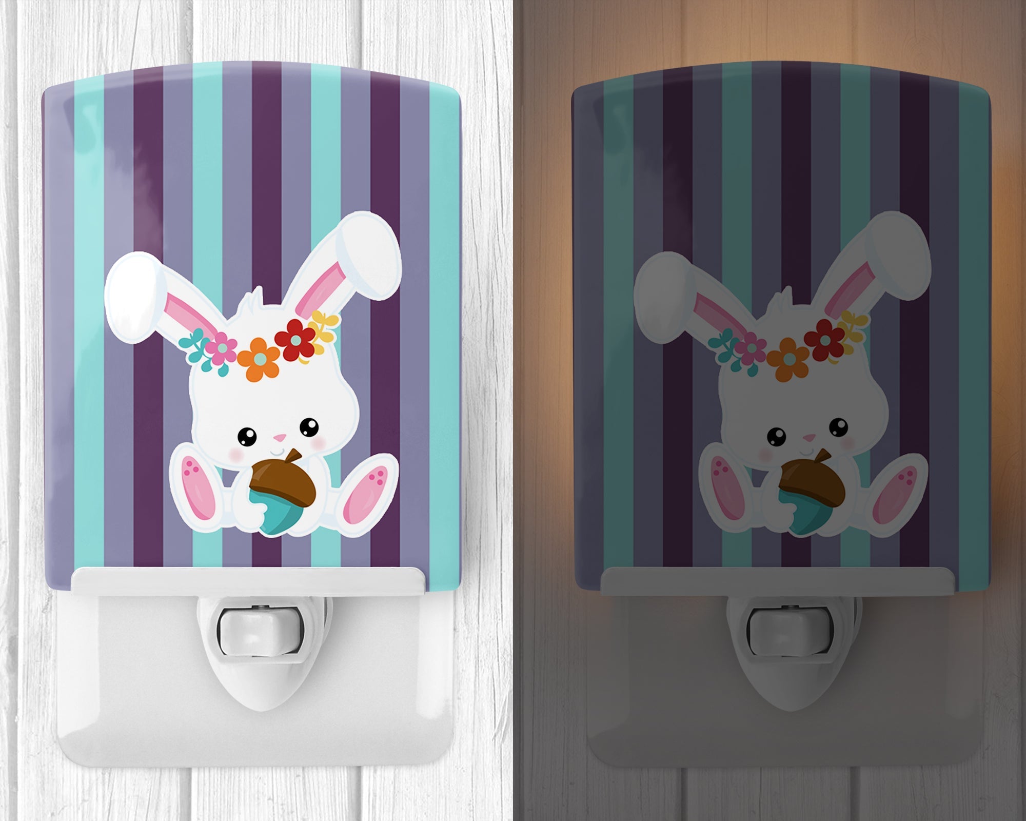 Bunny Rabbit Ceramic Night Light Compact, UL-Certified, Ideal for Bedroom, Bathroom, Nursery, Hallway, Kitchen, 6x4x3, Multicolor