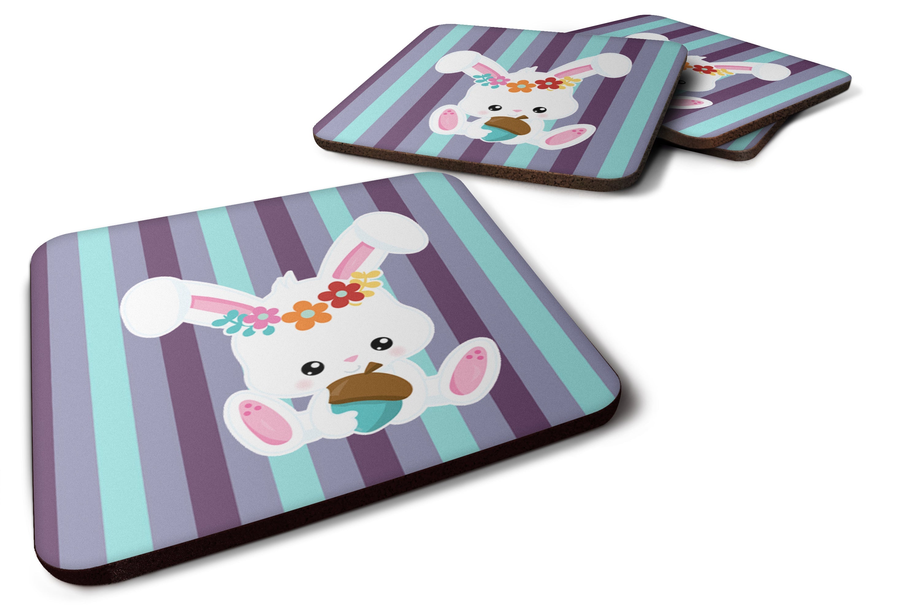Bunny Rabbit Foam Coasters Set of 4 Cup Coasters for Indoor Outdoor, Tabletop Protection, Anti Slip, Mouse pad Material
