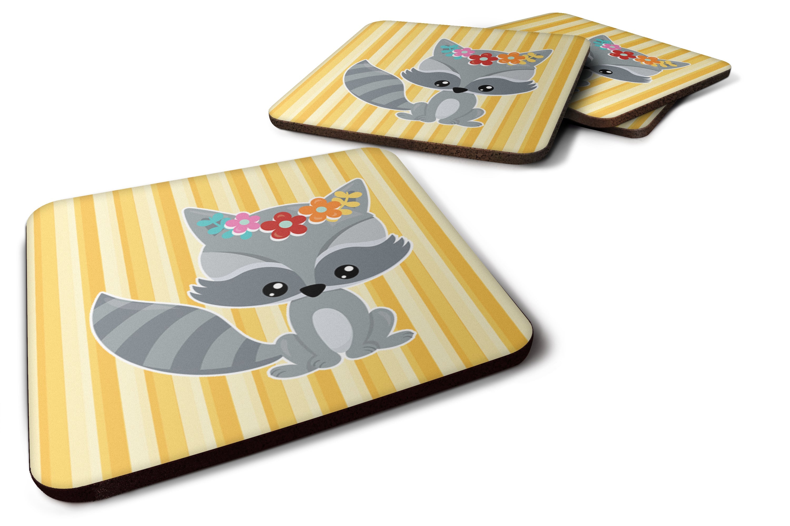 Raccoon Foam Coasters Set of 4 Cup Coasters for Indoor Outdoor, Tabletop Protection, Anti Slip, Mouse pad Material