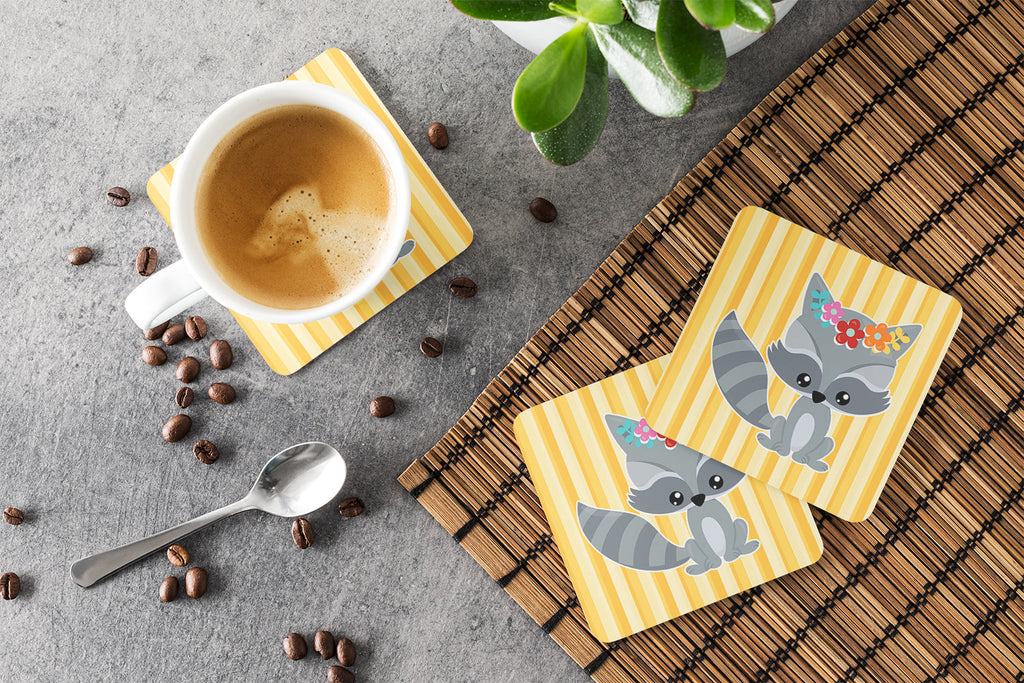 Raccoon Foam Coasters Set of 4 Cup Coasters for Indoor Outdoor, Tabletop Protection, Anti Slip, Mouse pad Material