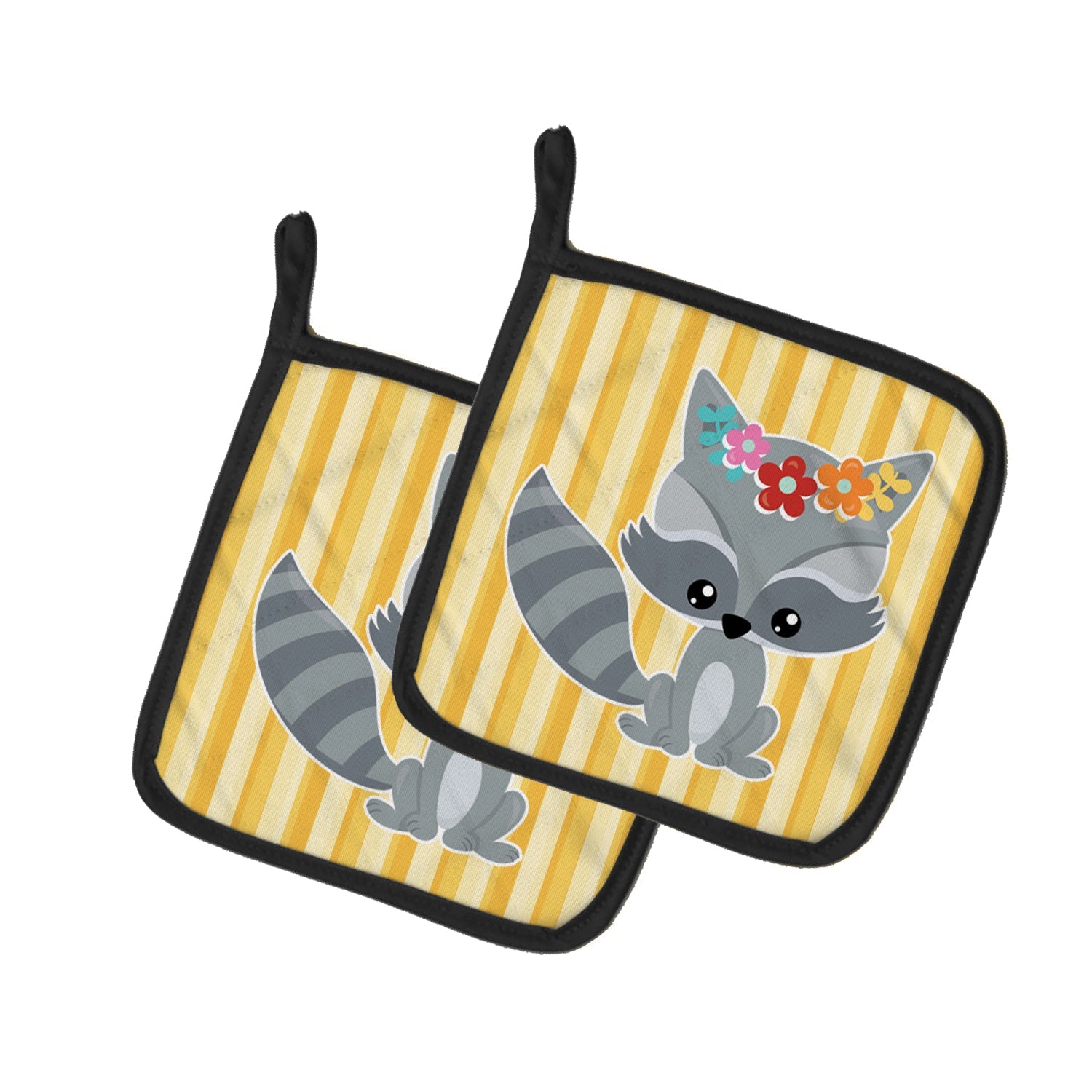Raccoon Pot Holder Set of 2 Heat Resistant Quilted Hot Pads 7.5 x 7.5 Inch, Insulated Kitchen Trivets for Cooking & Baking