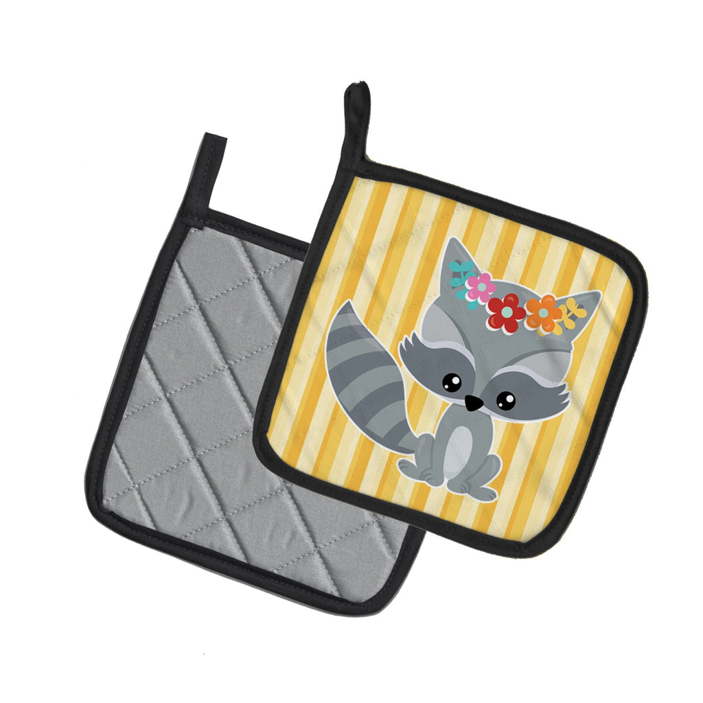 Raccoon Pot Holder Set of 2 Heat Resistant Quilted Hot Pads 7.5 x 7.5 Inch, Insulated Kitchen Trivets for Cooking & Baking
