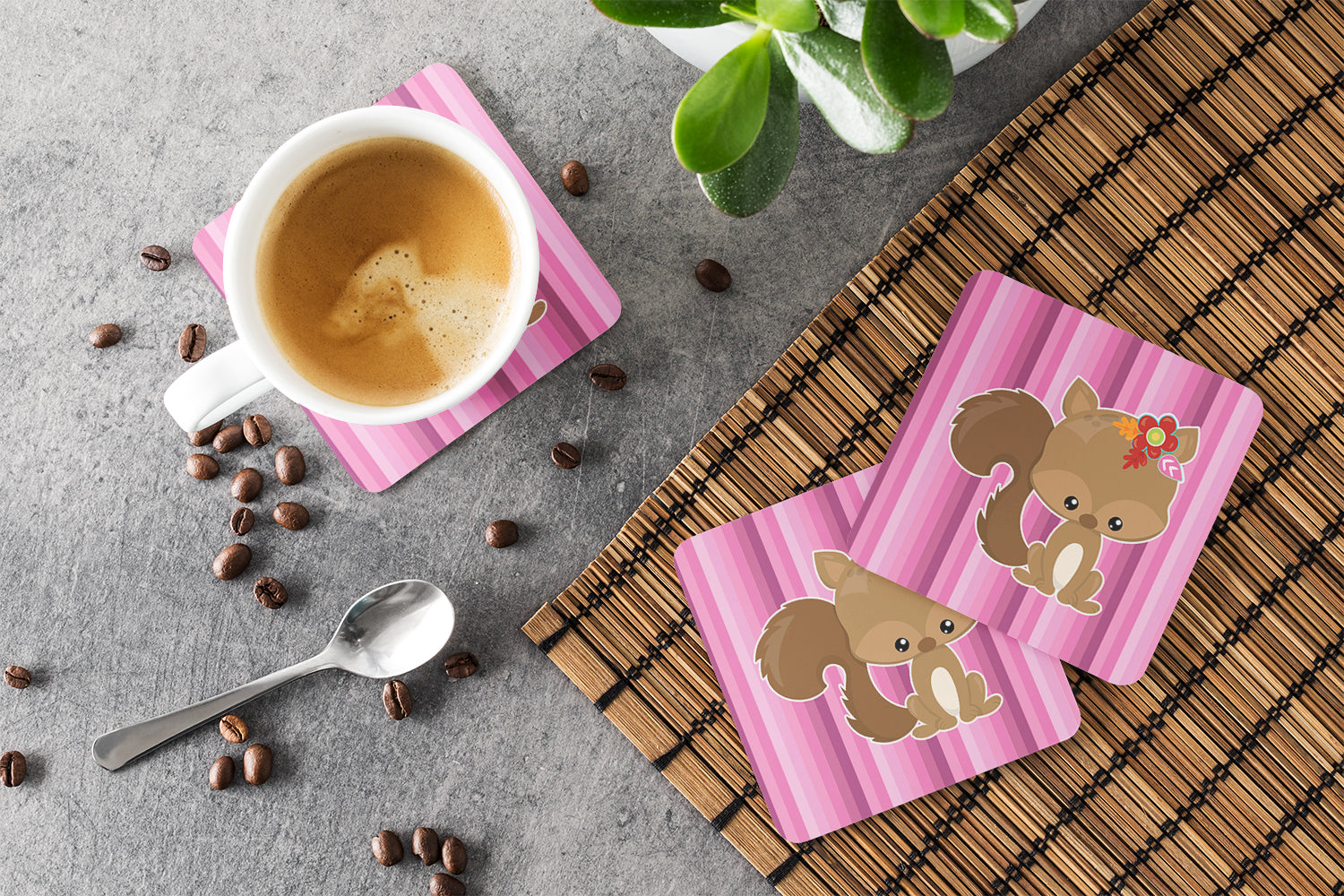 Squirrel Foam Coasters Set of 4 Cup Coasters for Indoor Outdoor, Tabletop Protection, Anti Slip, Mouse pad Material
