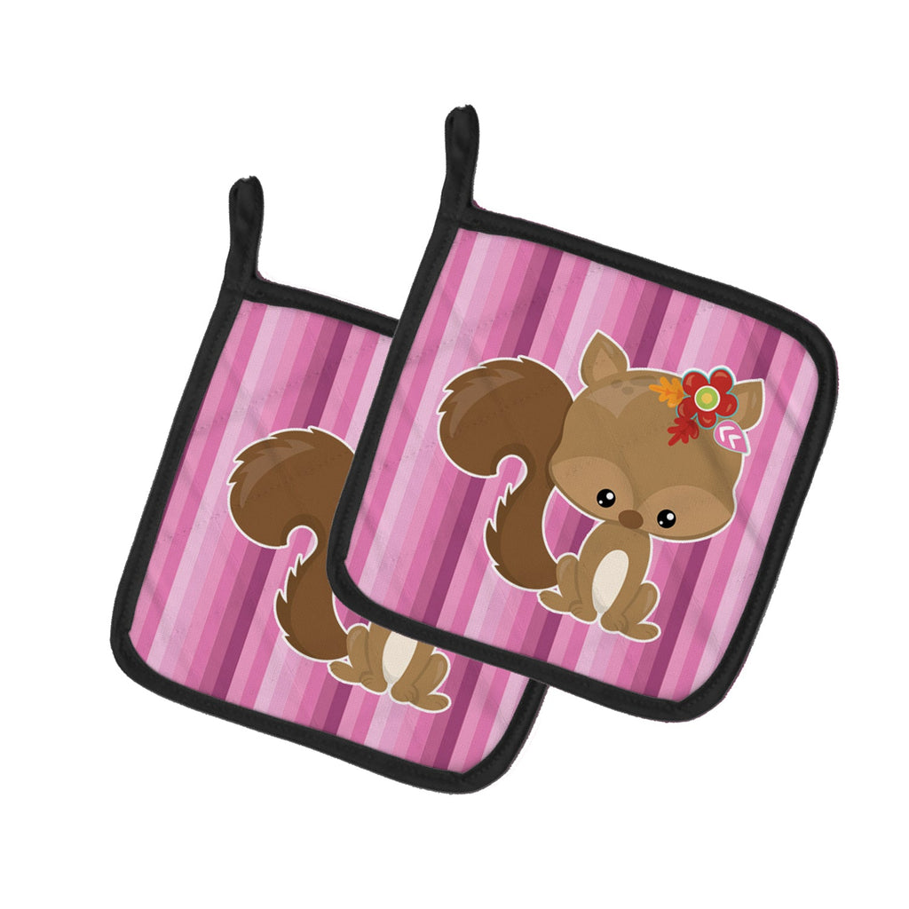 Squirrel Pot Holder Set of 2 Heat Resistant Quilted Hot Pads 7.5 x 7.5 Inch, Insulated Kitchen Trivets for Cooking & Baking