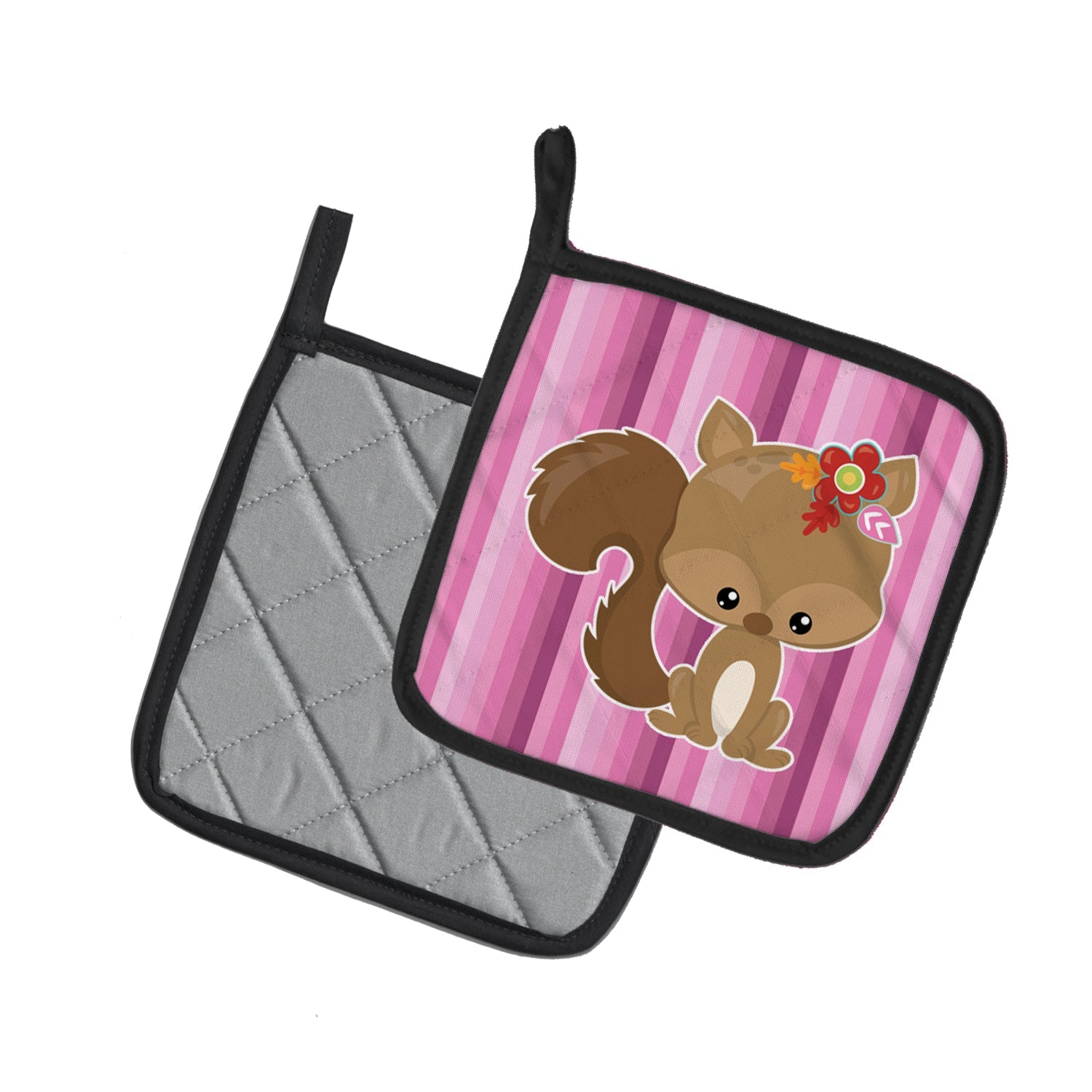 Squirrel Pot Holder Set of 2 Heat Resistant Quilted Hot Pads 7.5 x 7.5 Inch, Insulated Kitchen Trivets for Cooking & Baking