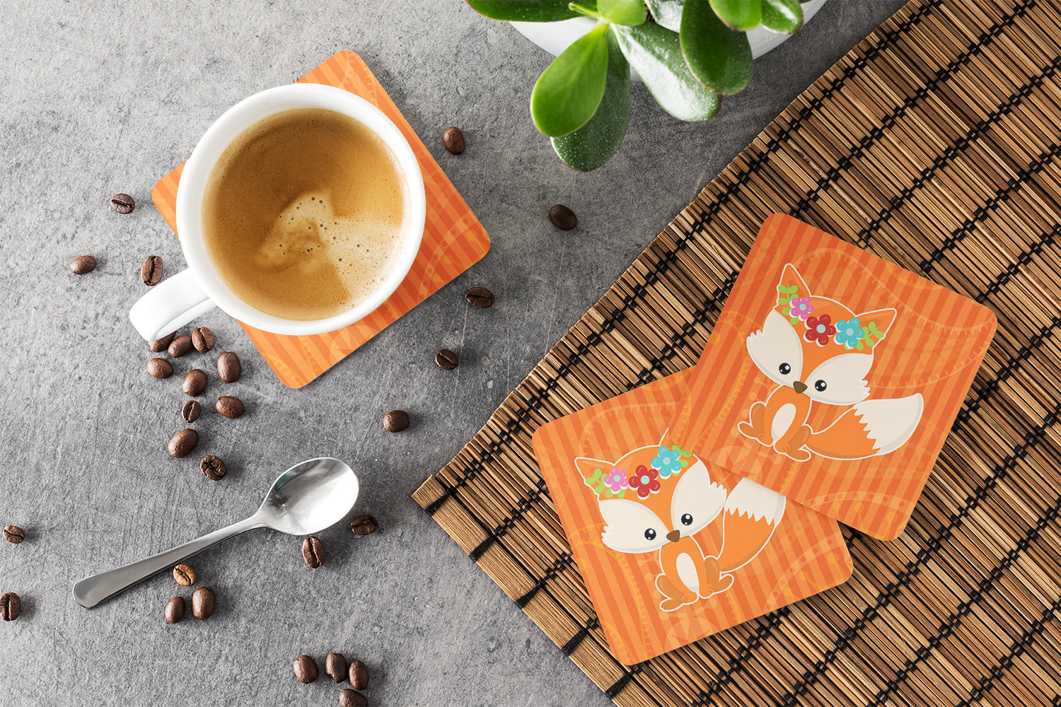 Fox Foam Coasters Set of 4 Cup Coasters for Indoor Outdoor, Tabletop Protection, Anti Slip, Mouse pad Material