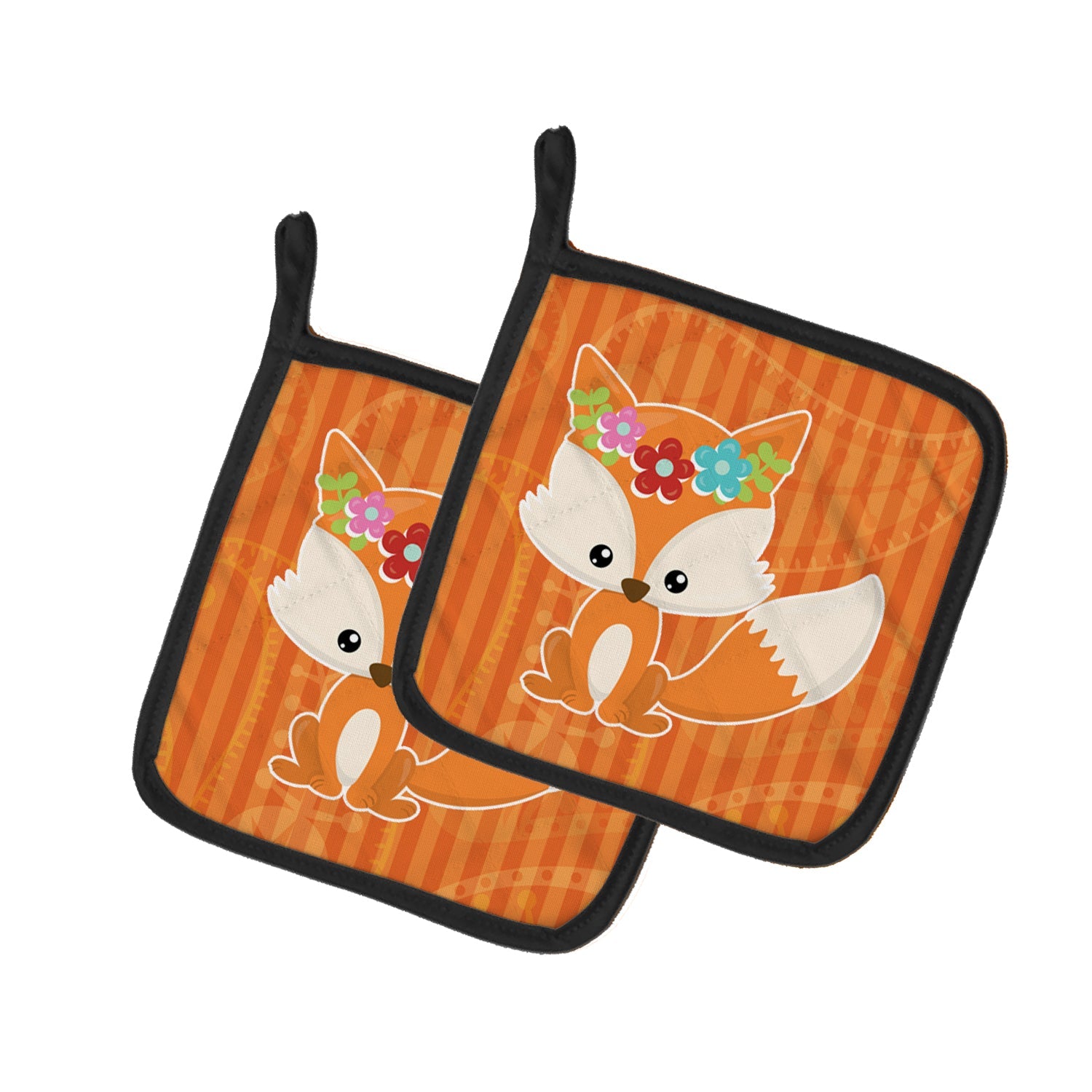 Fox Pot Holder Set of 2 Heat Resistant Quilted Hot Pads 7.5 x 7.5 Inch, Insulated Kitchen Trivets for Cooking & Baking