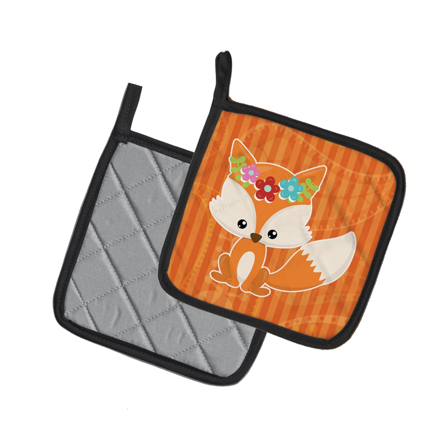 Fox Pot Holder Set of 2 Heat Resistant Quilted Hot Pads 7.5 x 7.5 Inch, Insulated Kitchen Trivets for Cooking & Baking