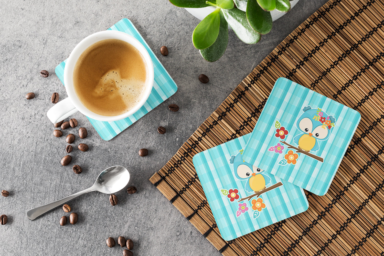 Blue Bird Foam Coasters Set of 4 Cup Coasters for Indoor Outdoor, Tabletop Protection, Anti Slip, Mouse pad Material