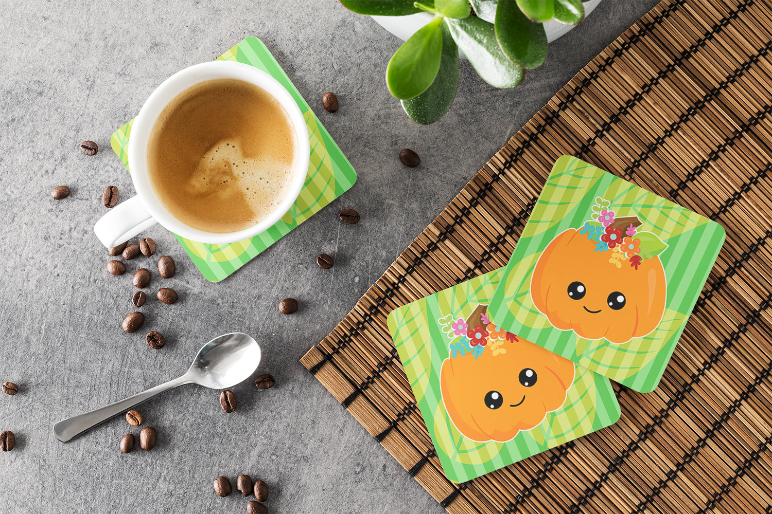 Pumpkin Fall Foam Coasters Set of 4 Cup Coasters for Indoor Outdoor, Tabletop Protection, Anti Slip, Mouse pad Material